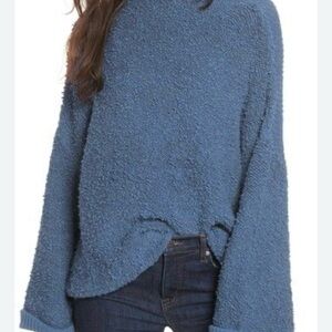 Free People Textured Blue Turtleneck Sweater